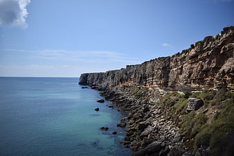 Dramatic coastal cliffs meeting turquoise Atlantic waters in Portugal
