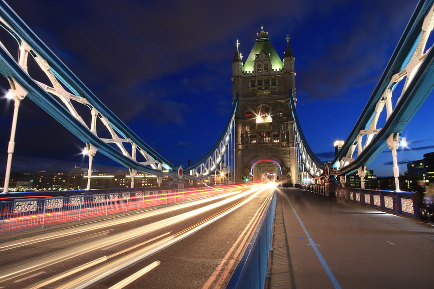 Tower Bridge London Night Long Exposure Traffic