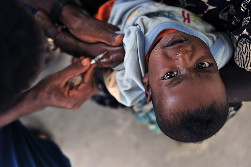 Close-up of a baby receiving a vaccination injection in Djibouti