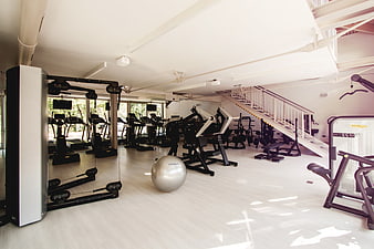 Modern Gym Interior With Fitness Equipment And Exercise Ball