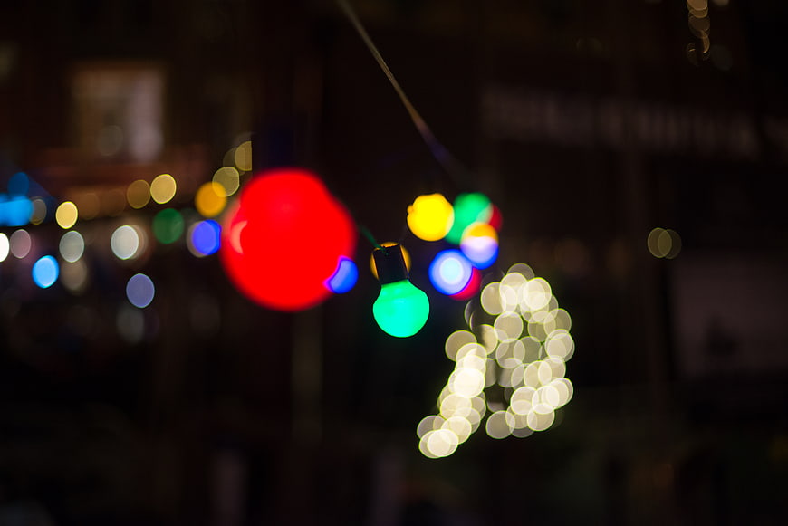 Colorful Christmas lights bokeh at night