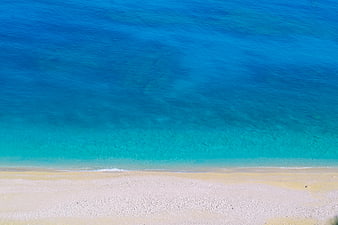 Aerial View of Turquoise Ocean and White Sandy Beach