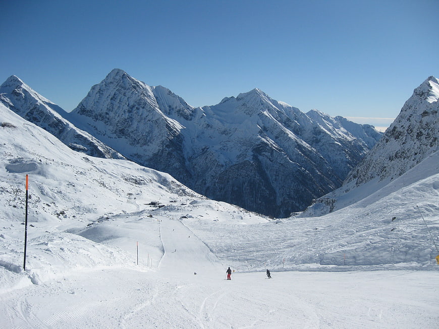 Ski Slope in Snowy Alps Mountains