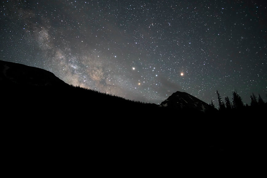 Milky Way Galaxy Over Silhouetted Mountain Ridge at Night