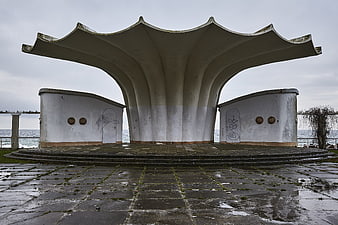 Abandoned Brutist Pavilion by the Sea