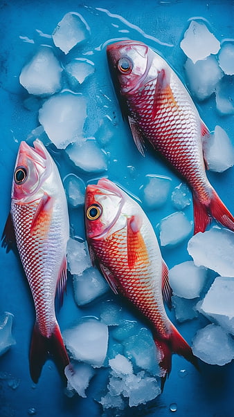 Fresh Red Snapper Fish on Ice Top View