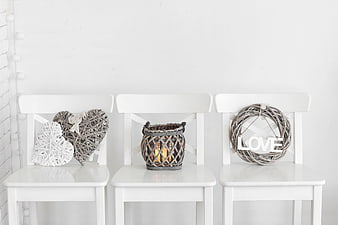 White Chairs with Rustic Decor and Love Wreath