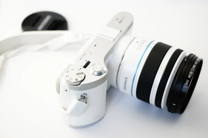 White Samsung Mirrorless Camera on White Background