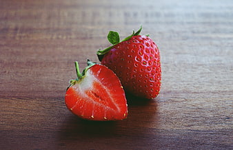 Fresh Red Strawberries on Wooden Table