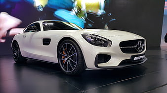 White Mercedes-AMG GT S Sports Car at Auto Show