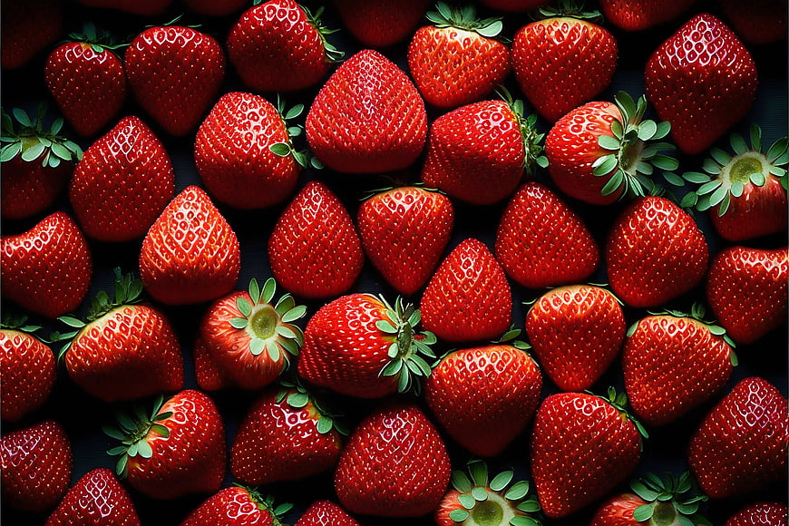 Top View of Fresh Red Strawberries on Dark Background