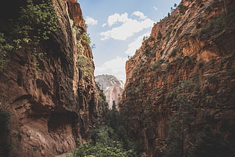 Dramatic Red Rock Canyon with Distant Mountain Peak