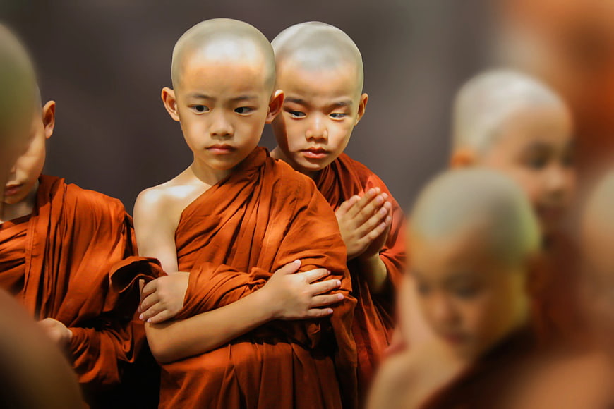Young Buddhist Monks in Orange Robes