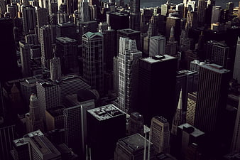 Aerial View of Dense Urban Skyscrapers and City Architecture