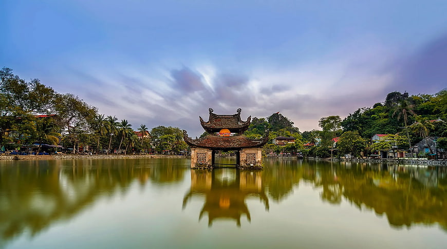 Huc Bridge on Hoan Kiem Lake in Hanoi, Vietnam