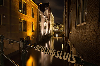Beulingsluis Canal Night View in Rotterdam