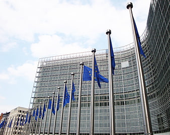 European Union Flags Flying In Front Of Berlaymont Building Brussels