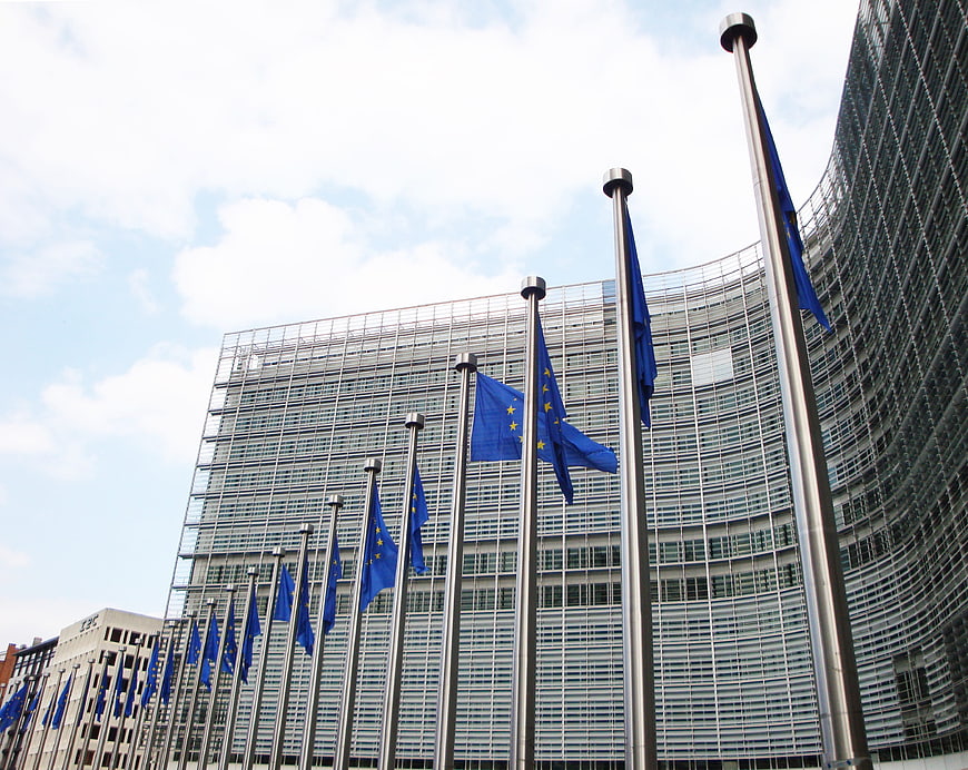 European Union Flags Flying In Front Of Berlaymont Building Brussels