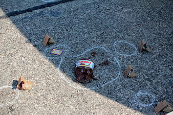 Crime Scene Investigation Marking With Chalk And Evidence