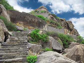 Ancient Stone Fortress Ruins On Rocky Mountain Peak