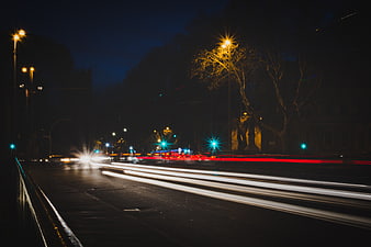 Long Exposure Night City Traffic Light Trails