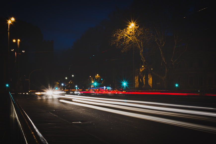 Long Exposure Night City Traffic Light Trails
