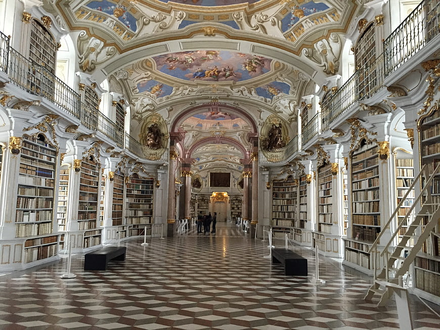 Grand Baroque Library Hall with Frescoes and Bookshelves