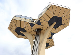 Low angle view of unique geometric tree-shaped architecture