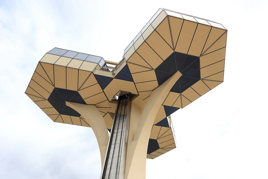 Low angle view of unique geometric tree-shaped architecture