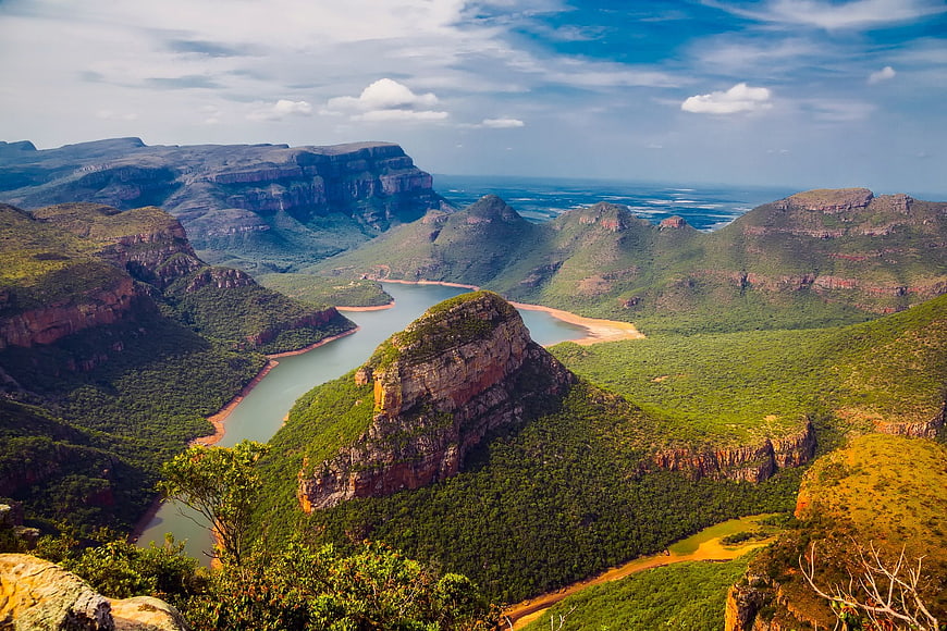Aerial View of Blyde River Canyon and Mountain Landscape