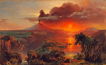 Frederic Church Oil Painting of Cotopaxi Volcano at Sunset