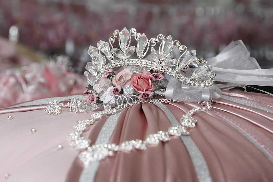 Elegant Crystal Tiara and Floral Wedding Decoration