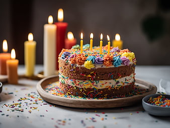 Colorful Naked Birthday Cake with Sprinkles and Candles