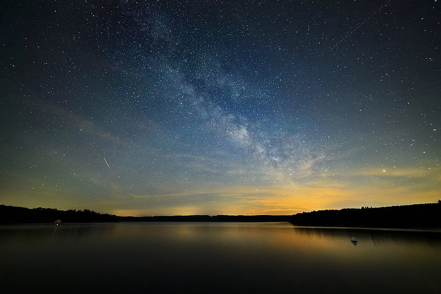 Milky Way Galaxy Over Calm Lake at Night