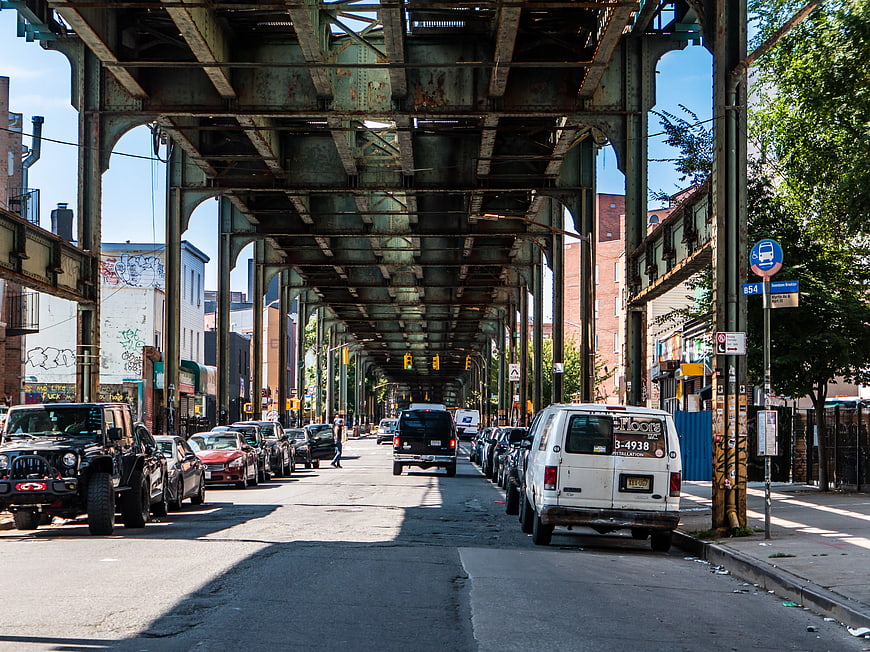 Street Under Elevated Subway Tracks in Bushwick Brooklyn