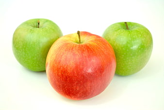 Red and Green Apples on White Background