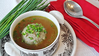 Traditional Bavarian Liver Dumpling Soup with Chives