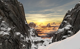 Alpine Mountain Pass Viewpoint With Snow And Golden Sunset
