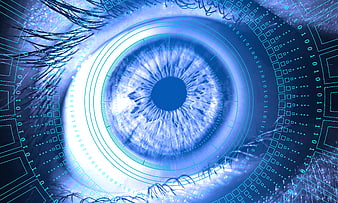 Futuristic Blue Eye with Digital Technology Overlay