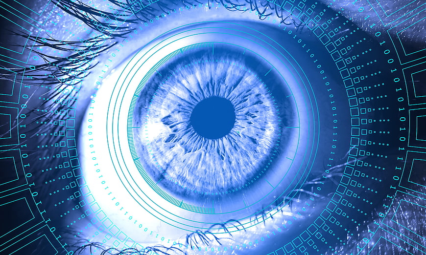Futuristic Blue Eye with Digital Technology Overlay