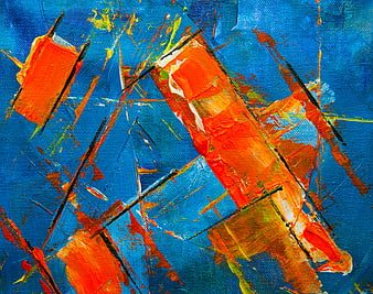 Abstract Orange and Blue Acrylic Painting on Canvas