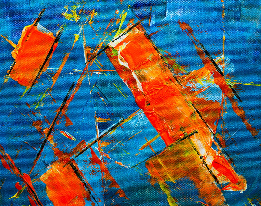 Abstract Orange and Blue Acrylic Painting on Canvas