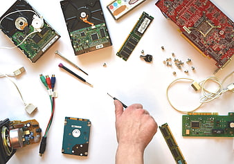 Computer Hardware Repair Flat Lay With Tools And Components