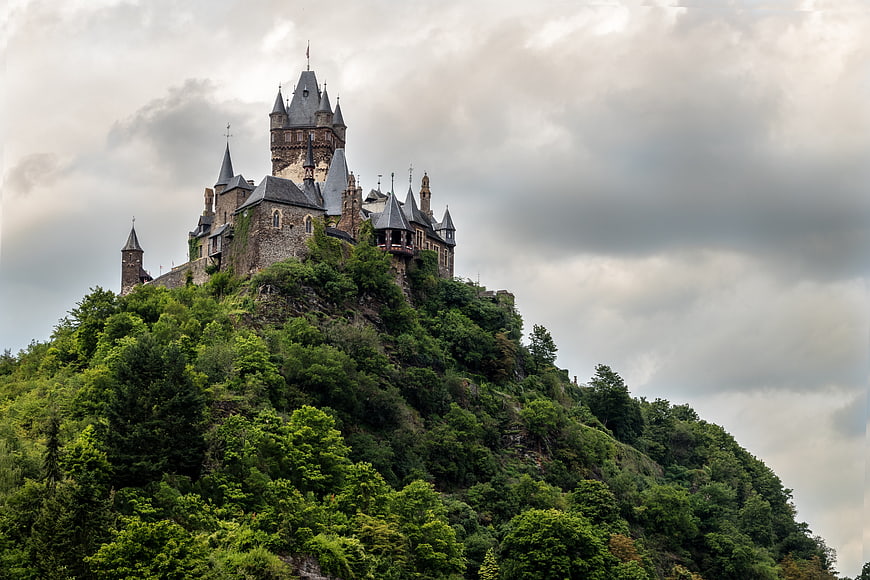 Reichsburg Castle on a Lush Green Hillside in Cochem, Germany