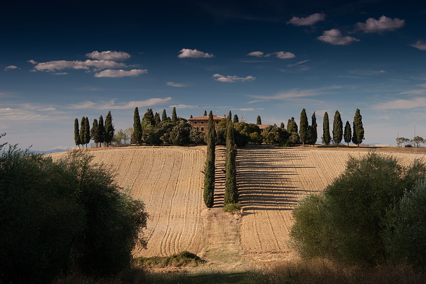 Tuscan Landscape with Cypress Trees and Villa