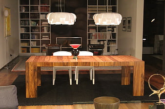 Modern Dining Room with Wooden Table and White Chairs