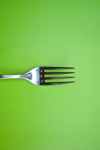 Silver Fork on Bright Green Background
