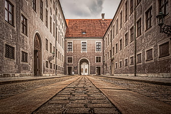 Cobblestone Alley in Munich with Historic Architecture