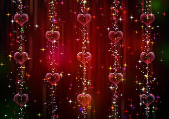 Sparkling Red Hearts and Stars Valentine's Day Background