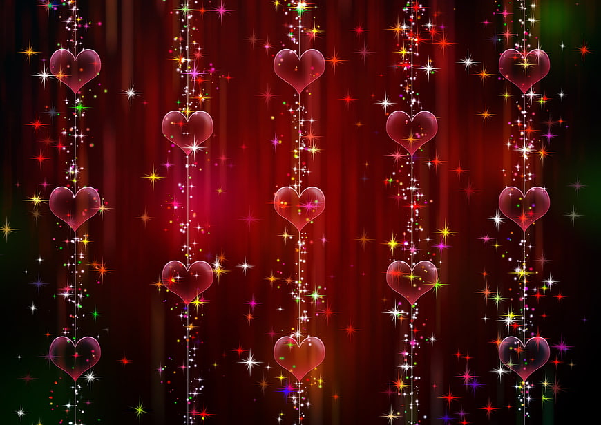 Sparkling Red Hearts and Stars Valentine's Day Background
